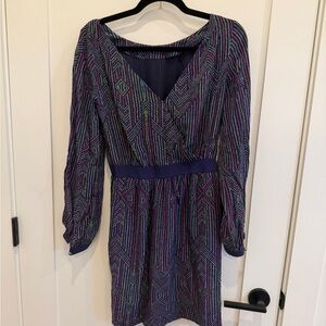 Shoshanna Purple Geometric Long Sleeve V-Neck Dress